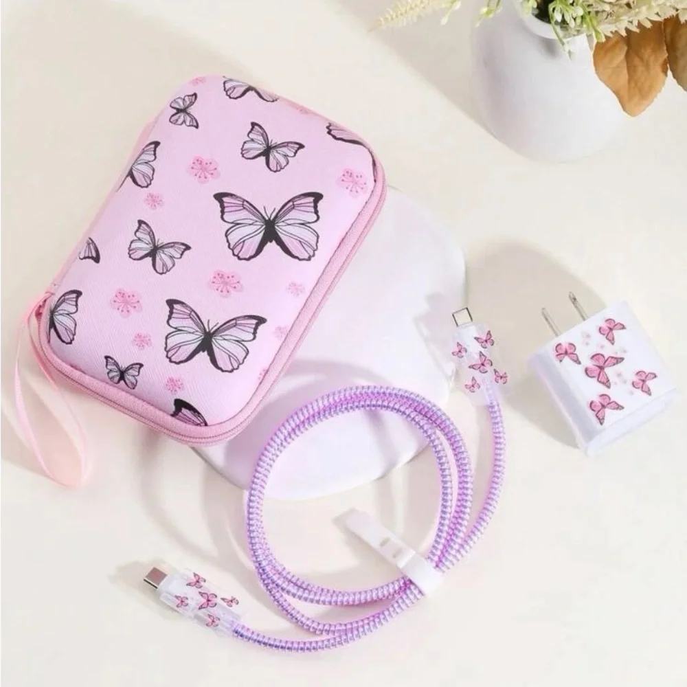 6pcs Butterfly Pattern Anti-breakage Data Cable Protector & Storage Bag Set